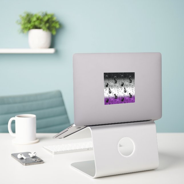 Sticker Fierté asexuée Chat Noir - Mystique Sorcière (Ordinateur portable sur le bureau)