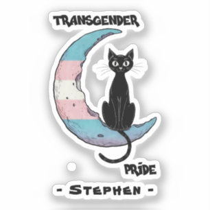 Sticker Fierté transgenre - Chat noir sur la lune transsex