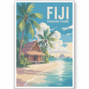 Sticker Fiji Beach Hut Travel Art Vintage