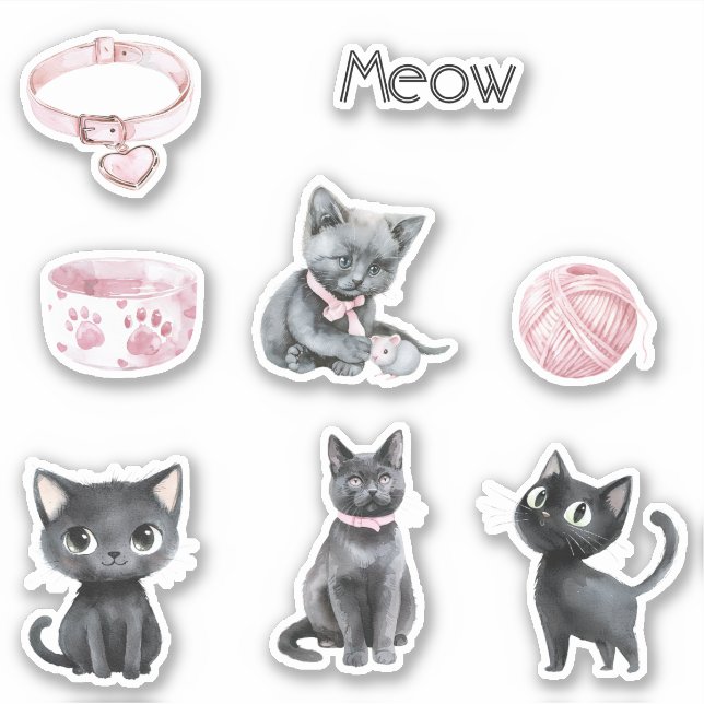 Sticker Fil de collier de chat noir mignon Miaou (Devant)
