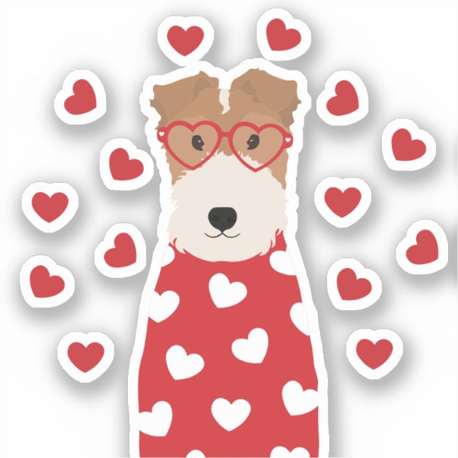 Sticker Fil Fox Terrier Verres Coeur chien de chien rose (Recto)