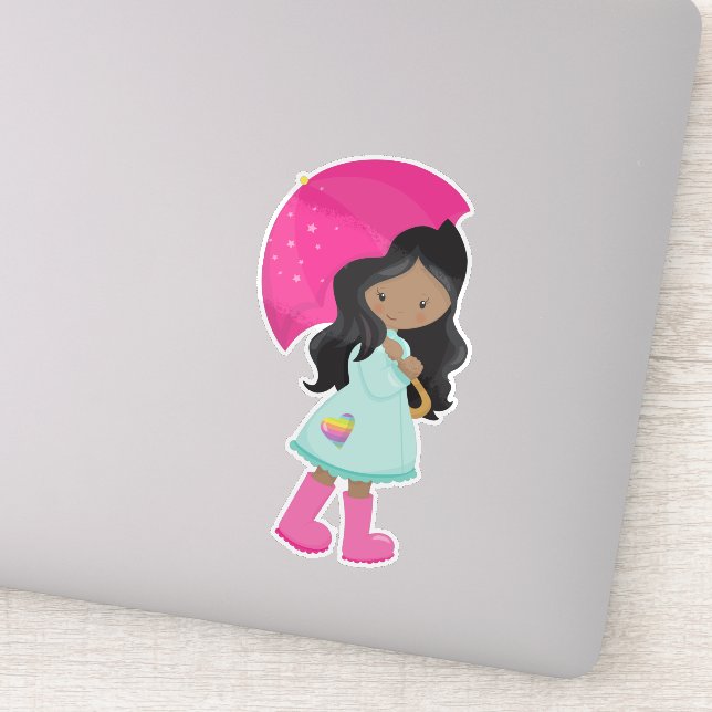 Sticker Fille Africaine Américaine, Pluie, Raincoat, Parap (Détail)