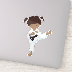 Sticker Fille afro-américaine, fille de karaté, ceinture n