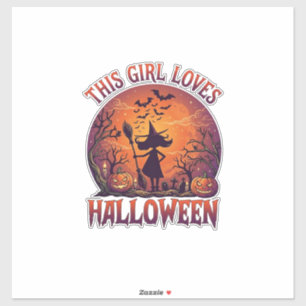 Sticker Fille aime Halloween Sorcière Citrouilles Chauves-