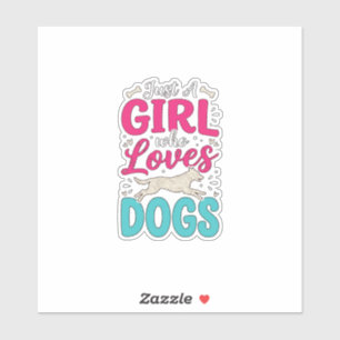 Sticker Fille aime les chiens Gravure vintage typographie