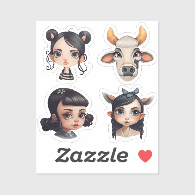 Sticker Fille Amoureux des animaux (Feuille)