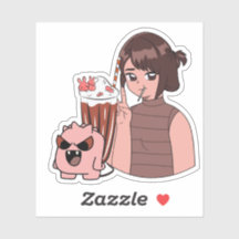 Fille Anime Kawaii avec Milkshake au Chocolat & Ro