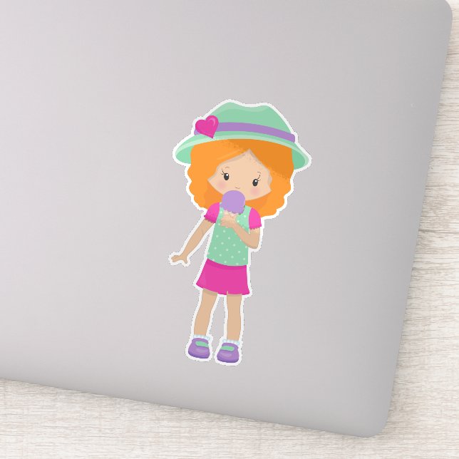 Sticker Fille Avec Crème De Glace, Petite Fille, Cheveux O (Détail)