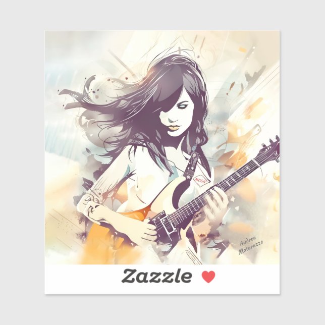 Sticker Fille avec musique rock vibes (Feuille)