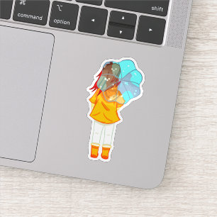 Sticker Fille avec parapluie dans le dessin éolien