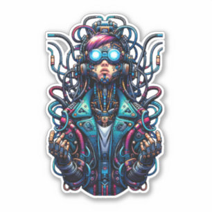 Sticker fille Cyberpunk Techno futuriste