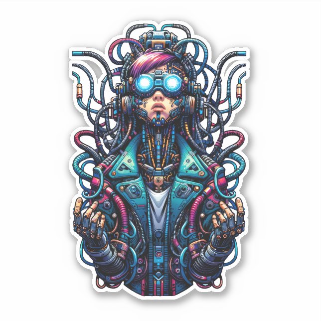 Sticker fille Cyberpunk Techno futuriste (Devant)