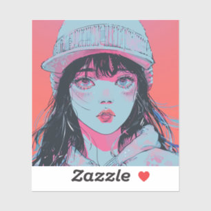 Sticker Fille d'anime pastel en bonnet d'art
