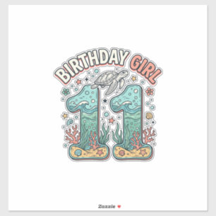 Sticker Fille d'anniversaire 11 Tortue de mer Conception d
