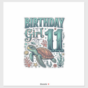Sticker Fille d'anniversaire 11 Tortue de mer Gravure vint