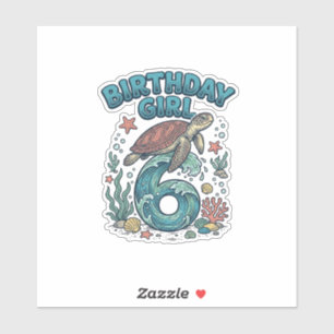 Sticker Fille d'anniversaire 6 Tortue de mer Conception de
