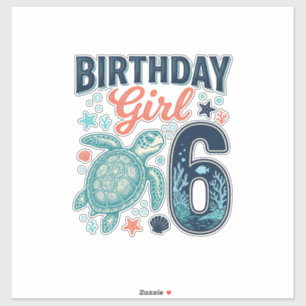 Sticker Fille d'anniversaire 6 Tortue de mer Conception ve