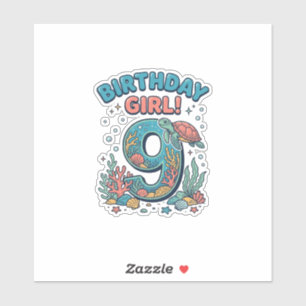 Sticker Fille d'anniversaire 9 Tortue de mer Conception ve