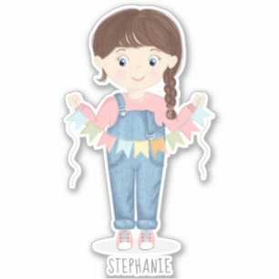 Sticker Fille d'anniversaire dans les salles Brunette