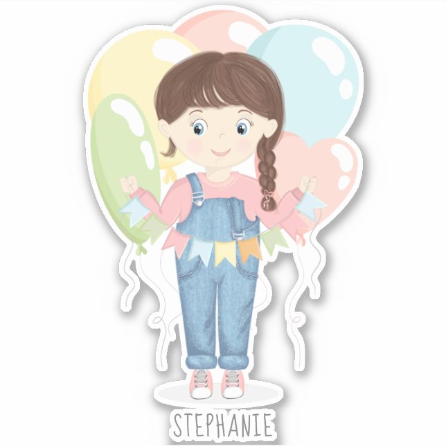 Sticker Fille d'anniversaire dans les salles Brunette (Devant)