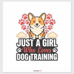 Sticker Fille de dressage de chien Corgi Vintage Vector Co