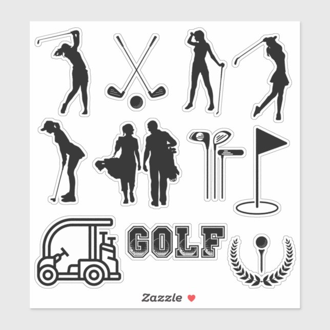 Sticker Fille De Golf Moderne En Noir Et Blanc (Feuille)