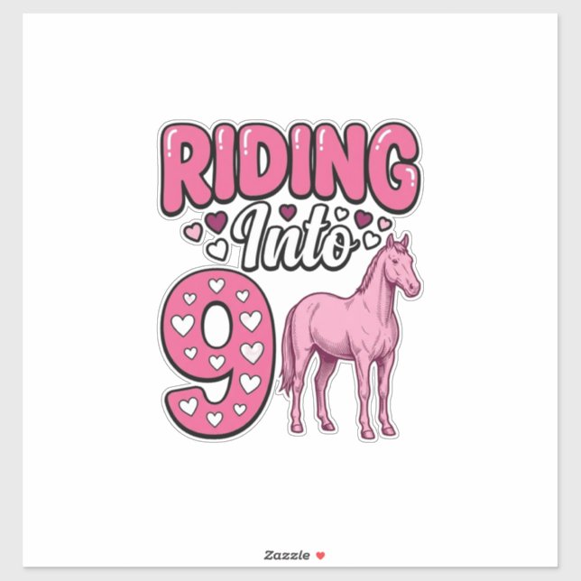 Sticker Fille de l'anniversaire de 9 chevaux à cheval Vint (Feuille)