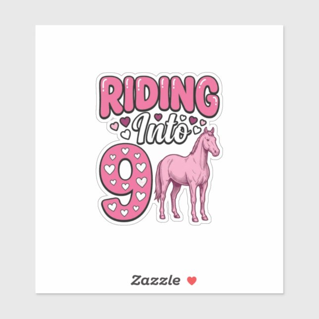 Sticker Fille de l'anniversaire de 9 chevaux à cheval Vint (Feuille)