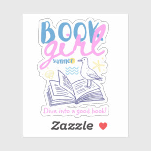 Sticker Fille de livre étudiante été mouette personnalisée