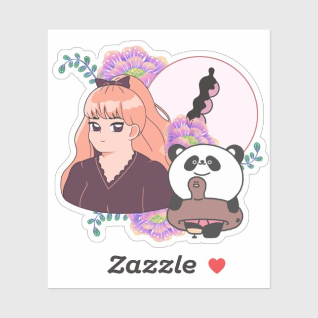 Sticker Fille de manga et panda avec prothèse de jambe (Feuille)