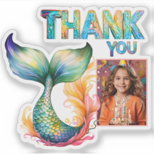 Sticker Fille de Merci d'anniversaire de sirène colorée Ph