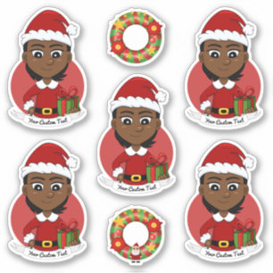 Sticker Fille de Noël afro-américaine aux cheveux courts