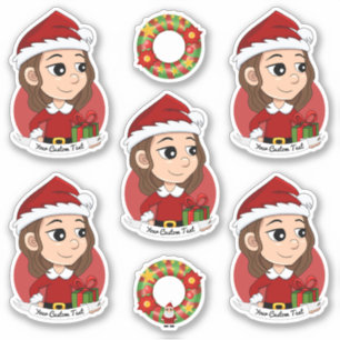 Sticker Fille de Noël aux cheveux bruns ondulés