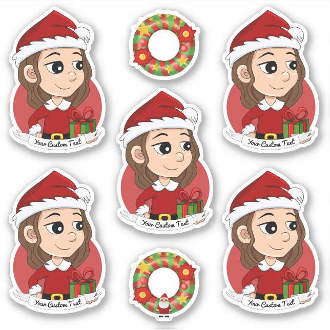 Sticker Fille de Noël aux cheveux bruns ondulés (Devant)