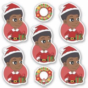 Sticker Fille de Noël avec un dessin animé afro