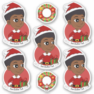 Sticker Fille de Noël avec un dessin animé afro