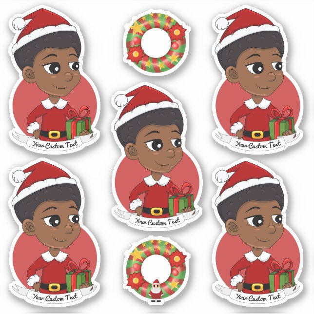 Sticker Fille de Noël avec un dessin animé afro (Devant)
