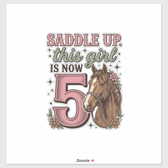 Sticker Fille de selle 5e anniversaire Cheval Chemise de C (Feuille)