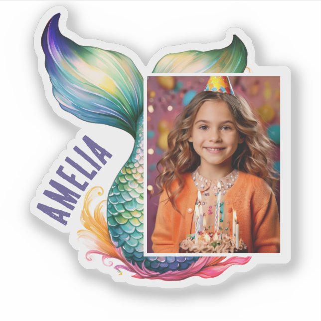 Sticker Fille de sirène colorée Nom Photo (Devant)