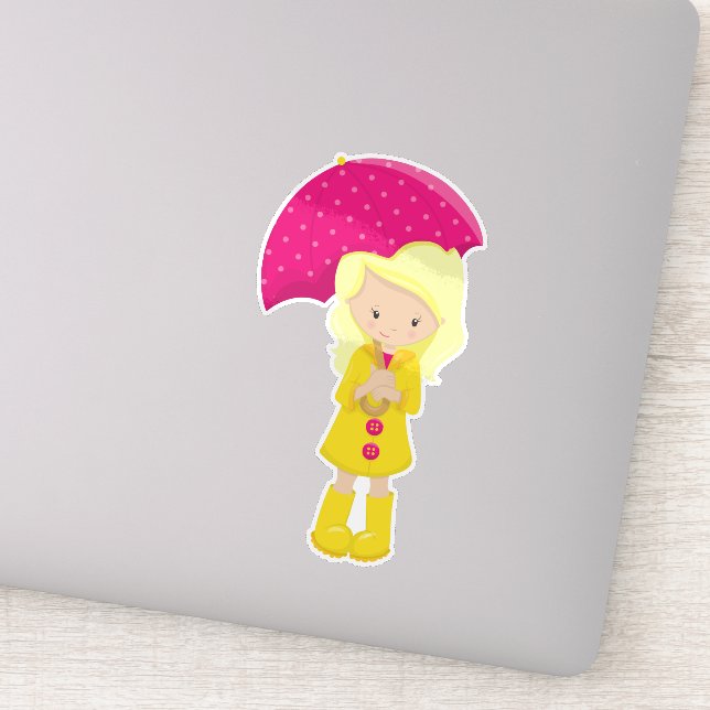 Sticker Fille en imperméable, fille avec parapluie, cheveu (Détail)