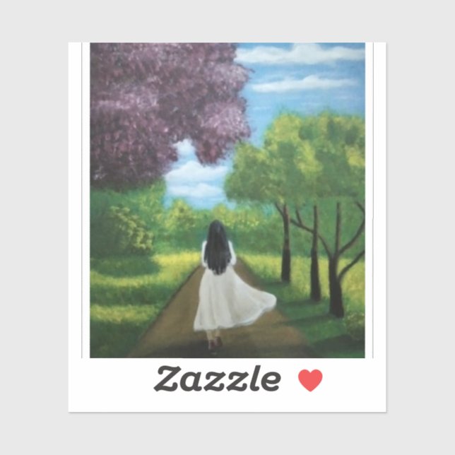 Sticker Fille en robe blanche (Feuille)