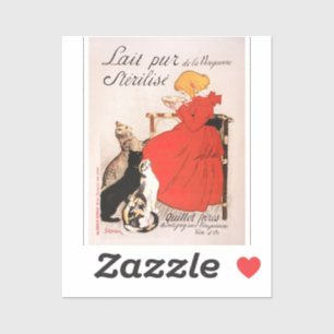 Sticker Fille en Robe Rouge Boire Lait Steinlen Poster