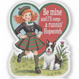 Sticker Fille et chien de marelle vintage rétro Saint-Vale