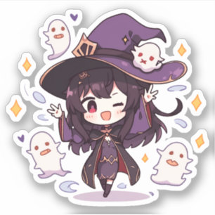 Sticker Fille et fantômes de Kawaii