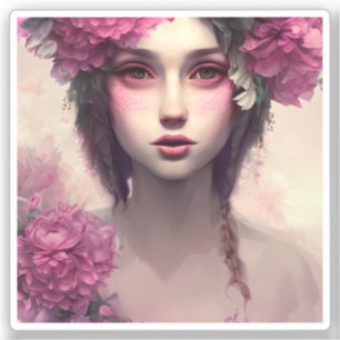 Sticker Fille éthérée avec des taches roses