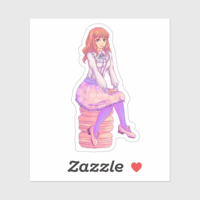 Sticker Fille Macaron rose (Feuille)