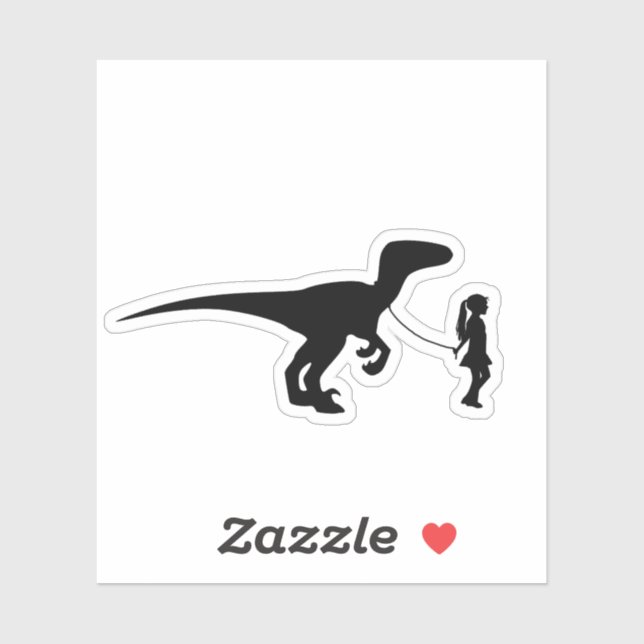 Sticker Fille Marcher Son Animal Dinosaur Drôle Drôle Gag  (Feuille)