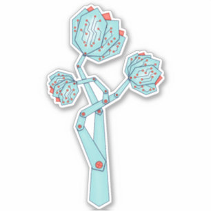 Sticker Fille mécanique de geek de fleurs de carte