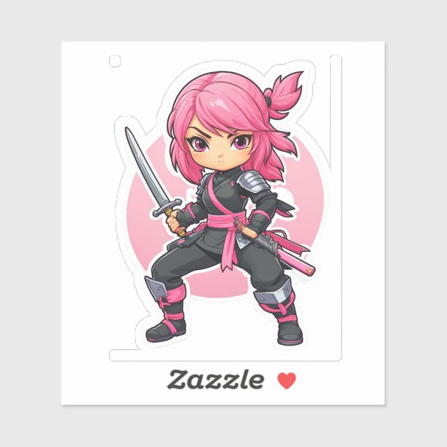 Sticker Fille Ninja rose (Feuille)