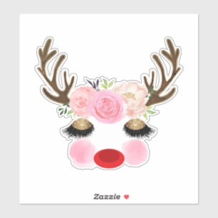 Sticker Fille Noël Reindeer Floral Antlers